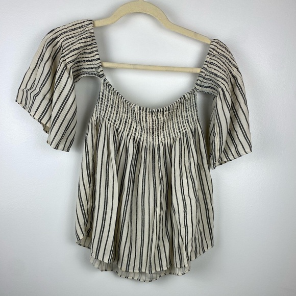 BILLABONG free flows too off the shoulder with stripes ruched S/P - Picture 3 of 8